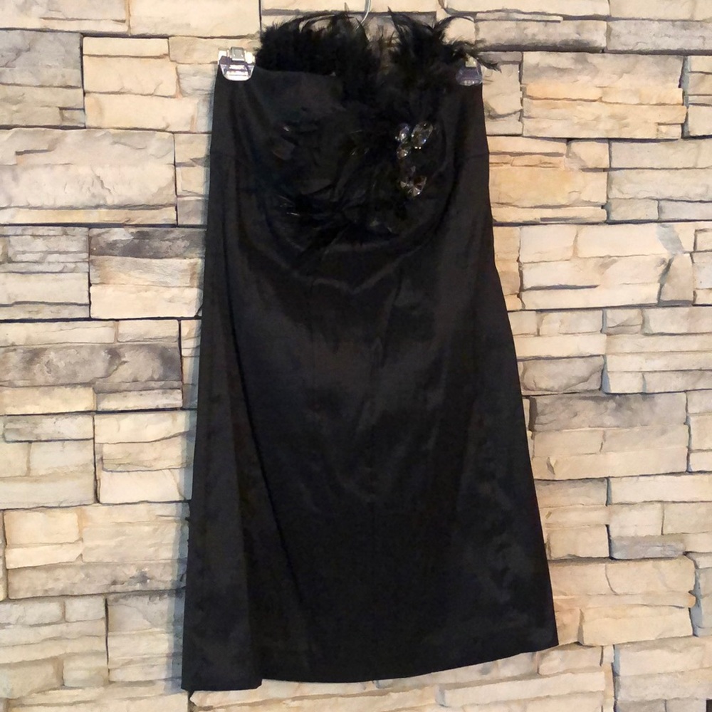 Black Cocktail Dress with Feather Detailing